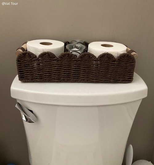 CubesLand Paper Rope Storage Basket - Scalloped Edge Design for Organizing | Brown with Wood Handle