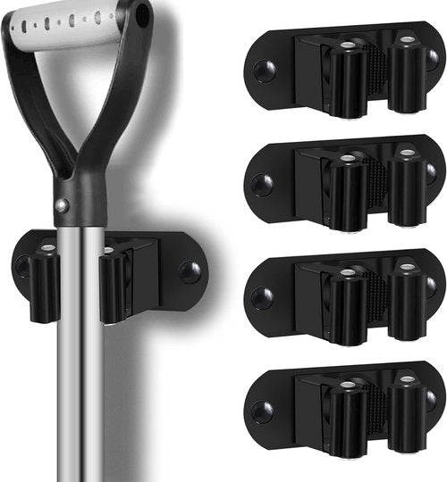 HYRIXDIRECT Heavy-Duty Wall-Mounted Mop & Broom Holder - Stainless Steel Organizer for Home & Garage (Black)