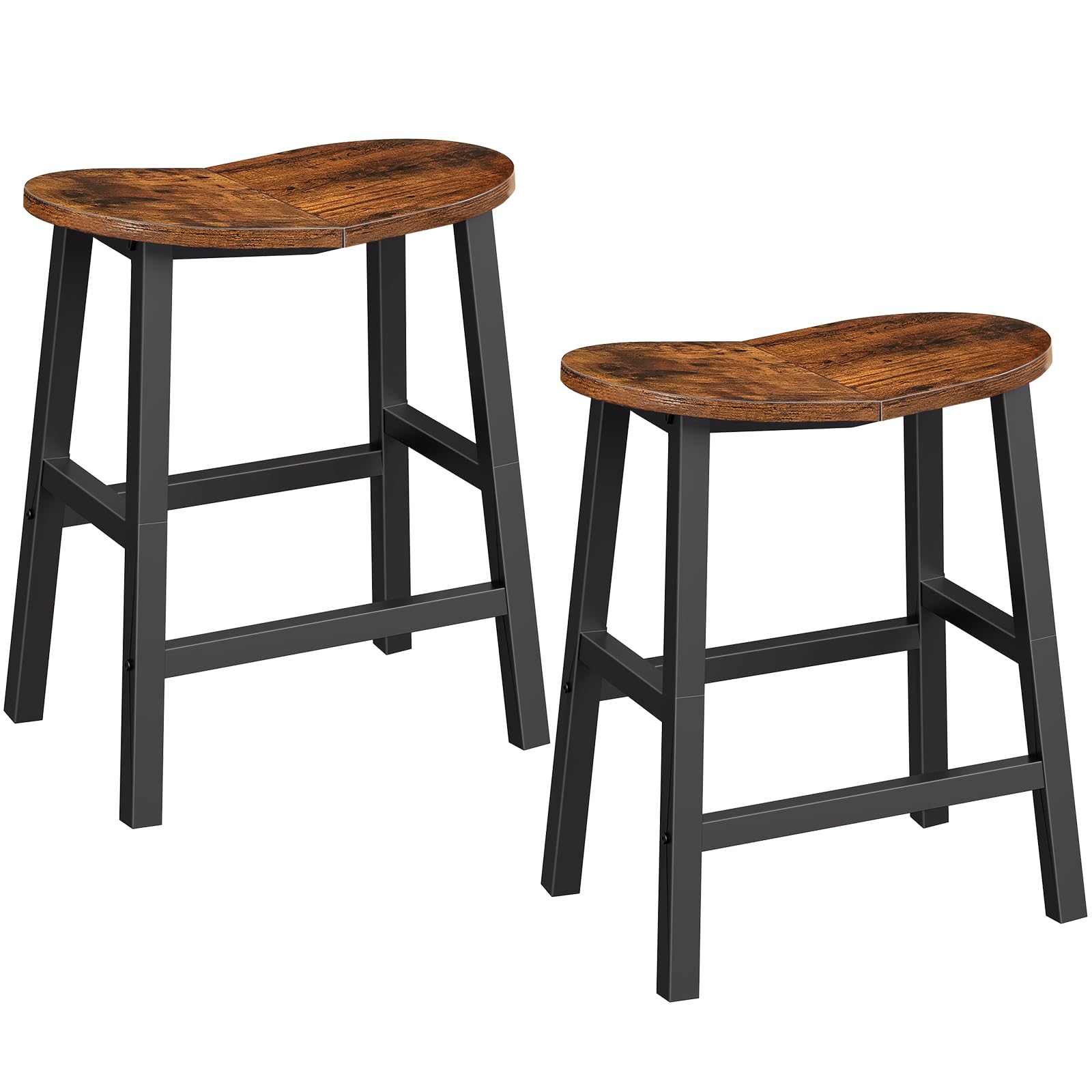 HOOBRO Bar Stools Set of 2, Counter Height Bar Stools, 23.6 Inch Barstools for Kitchen Counter, Kitchen Stools with Footrests, Saddle Barstools for Dining Room, Rustic Brown and Black BF57MDP201