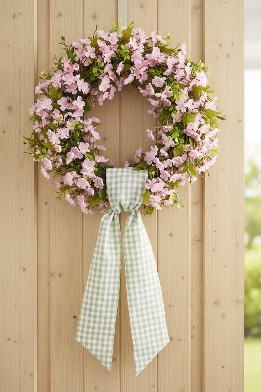 Skiennix Wreath Sash - Green and White Checkered Plaid Bow Ribbon Bundle | 2 Pack for Home Decor (5.12" x 54.33")