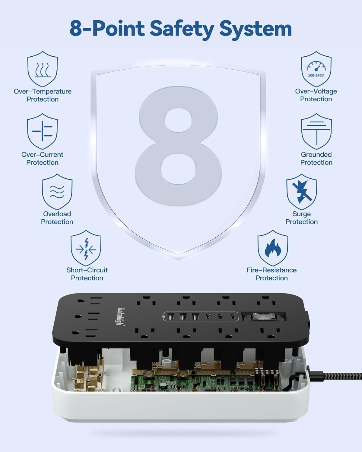 Skiennix Extension Cord with USB Ports - 5 FT Power Strip, 11 AC Outlets & 6 USB Ports for Home & Office
