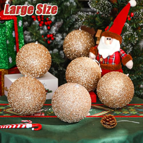 Wettarn 12-Piece 6-Inch Champagne Gold Christmas Ornaments – Large Ball Christmas Decorations