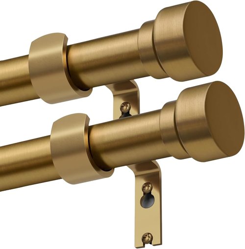 Lootkell Brass Gold Curtain Rods Set - Heavy Duty 1" Diameter, Adjustable 66 to 120 Inches | Stylish Metal Finials for Living Room & Bedroom