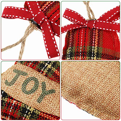 WILLBOND 16-Pack Burlap Christmas Ornaments Set with Buffalo Plaid Design