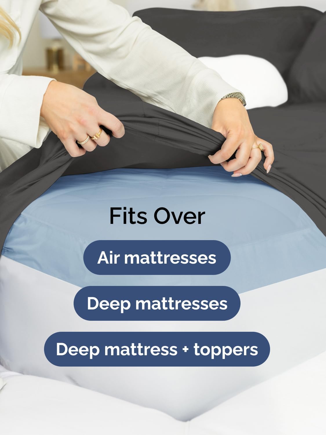 Skiennix Extra Deep Cal King Sheet Set | 6-Piece Breathable Cooling Bedding - Soft, Wrinkle-Free Charcoal