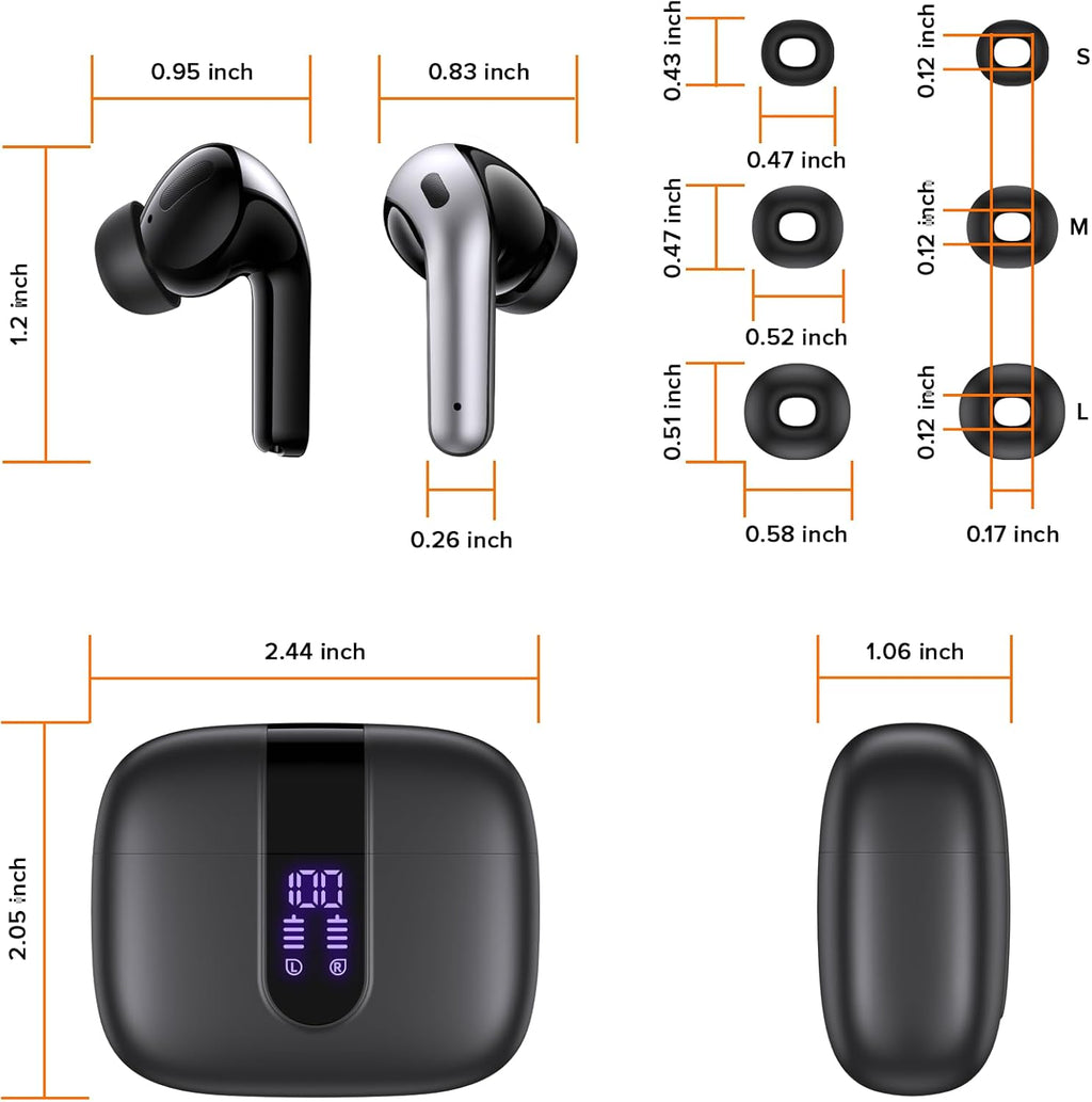TAGRY Bluetooth Headphones - True Wireless Earbuds with 60H Playback & LED Power Display | IPX5 Waterproof, Charging Case Included