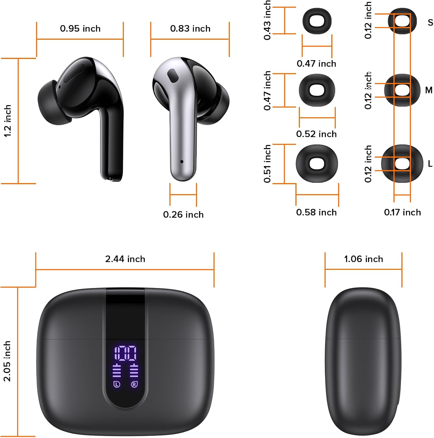 TAGRY Bluetooth Headphones - True Wireless Earbuds with 60H Playback & LED Power Display | IPX5 Waterproof, Charging Case Included