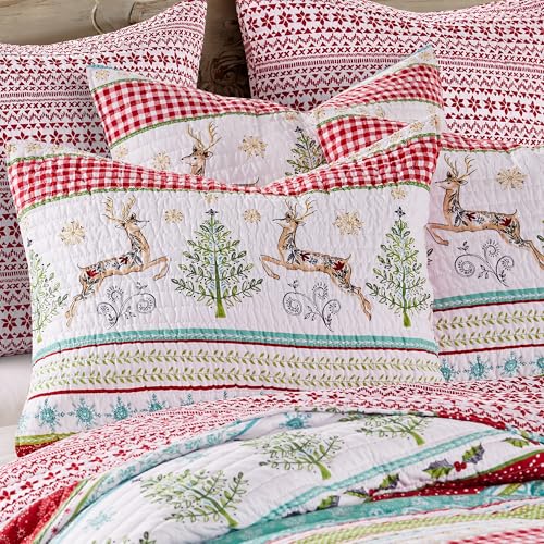 Levtex Home Twin Reversible Christmas Quilt - Holiday Deer & Trees, Microfiber