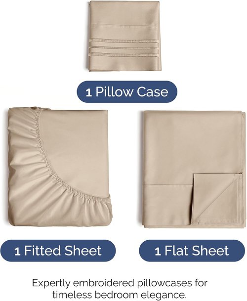 Comfy Twin Size 3-Piece Sheet Set by [Brand Name] | Breathable Cooling Bed Sheets - Ultra-Soft, Deep Pockets, Wrinkle-Free - Oeko-Tex Certified - Cream