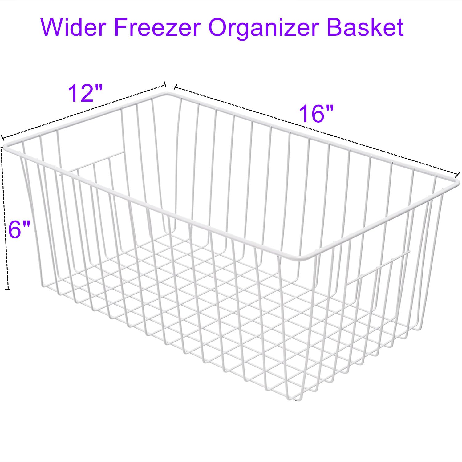 Y.Z.Bros 16Lx12W inch Wider Freezer Storage Organizer Baskets Container, Deep Metal Wire Chest Upright Refrigerator Divider Bins with Built-in Handles for Cabinet, Pantry, Closet, Kitchen(4)