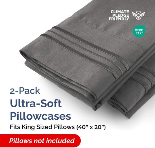 King Pillow Cases by LuxeSleep | Ultra Soft Hotel Quality Covers - Wrinkle Free & Stain Resistant - 2 Piece Set in Charcoal
