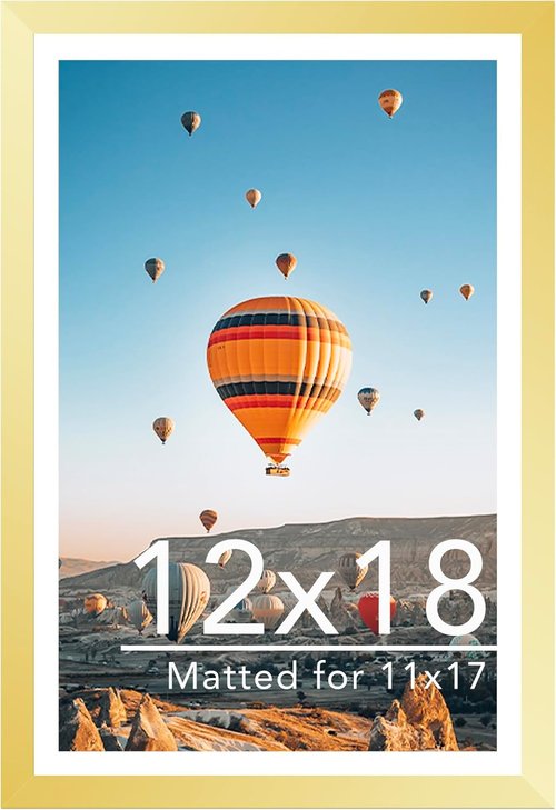 JCJMY 12x18 Picture Frame - Elegant Gold Frame for 11x17 Photos with Mat or 12x18 Without Mat