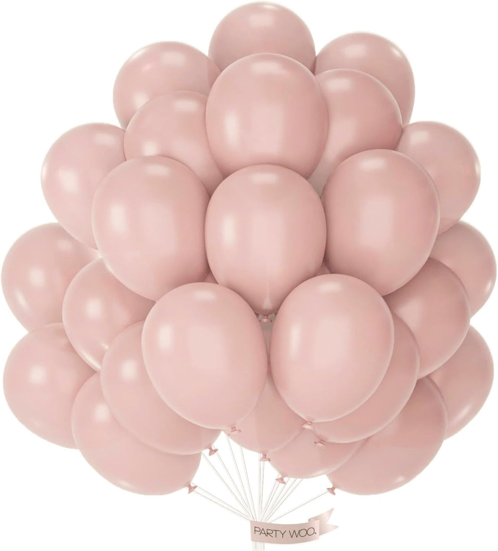 PartyWoo Dusty Pink Balloons - 50pcs 12 Inch Boho Blush & Lilac Latex Helium Balloons for Celebrations