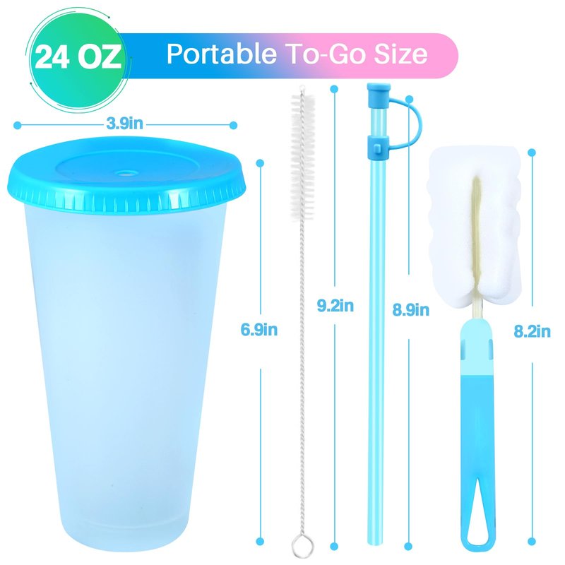 EASEVE Color Changing Cups with Lids and Straws - 12 Packs 24 oz Reusable Plastic Tumblers with Lids and Straws for Adults Kid Party, Bulk Tumblers for Iced Coffee Tea and Smoothie (with Straw Cover)