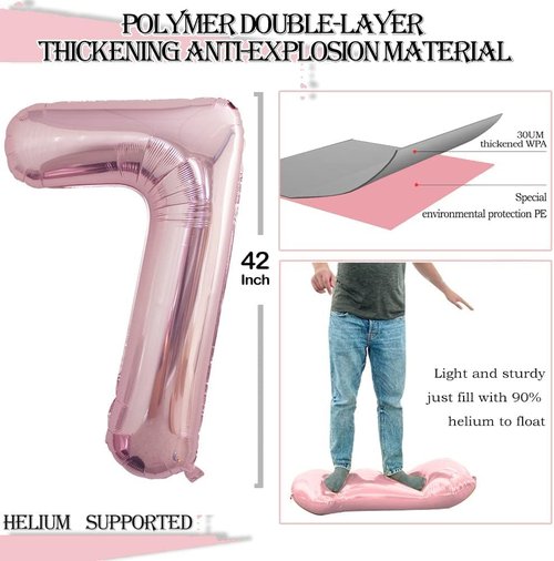 GOER Rose Gold Foil Number 7 Balloons - Huge 42" & 32" for 7th Birthday Party Decorations (3 Pcs)