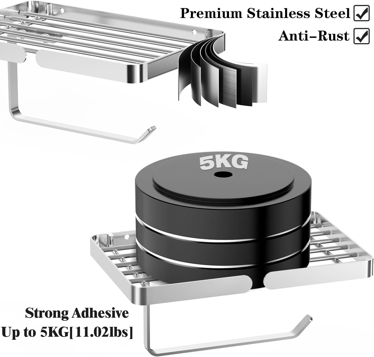 Skiennix Toilet Paper Holder - Self-Adhesive, Rustproof Stainless Steel with Wipes Holder | No Drilling Required