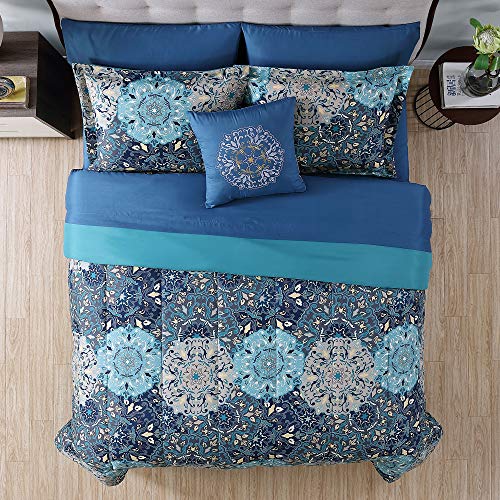 Granada Queen 8-Piece Reversible Microfiber Bed Set in Blues & Grays