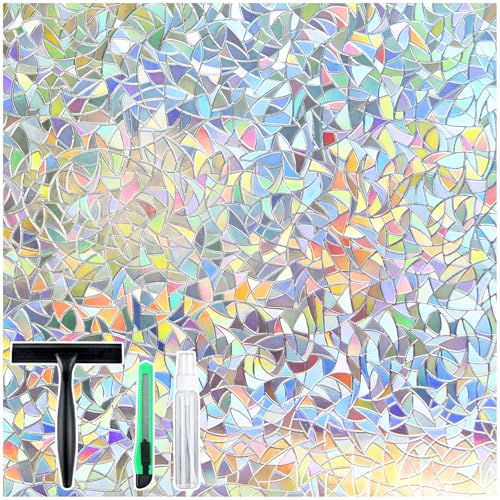 3D Prism Window Privacy Film - Clear Stained Glass Sticker, 17.5" x 78.7"