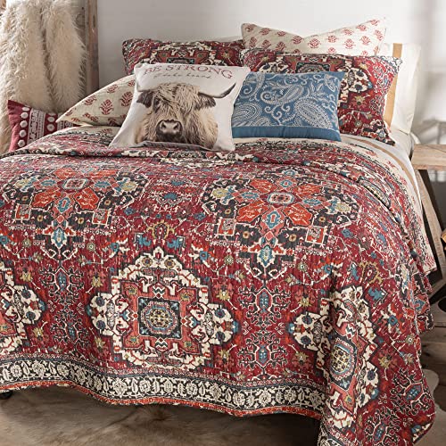 King Size Reversible Quilt - Southwest Medallion Pattern in Red & Gray