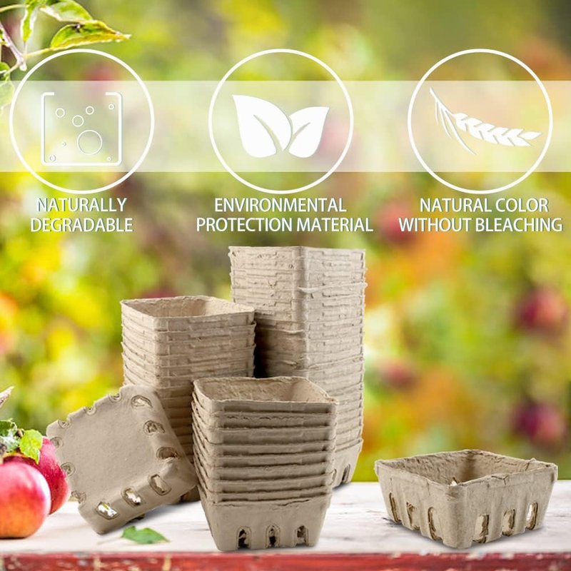 Vmiapxo 50 Pack Natural Pulp Fiber Berry Basket, Small Farmers Market Display Produce Baskets, Vented Berry Container for Strawberry Blueberry Raspberry Egg Fruit Vegetable, Grocery Store Supplies