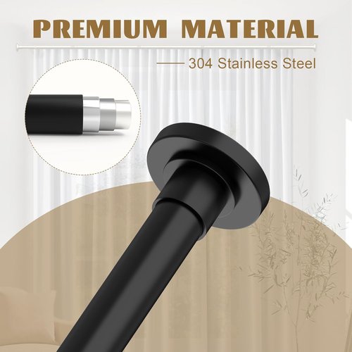 GXOACKJ Black Shower Curtain Rod - Adjustable 31-68 Inch Spring Tension, No Drilling, Rust-Resistant Stainless Steel