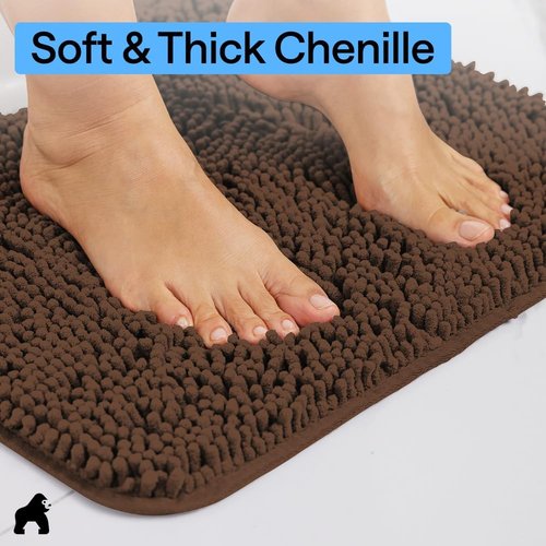 GORILLA GRIP Bath Rug Mat - Thick Soft Absorbent Chenille | Quick Dry Microfiber 44x26 Brown