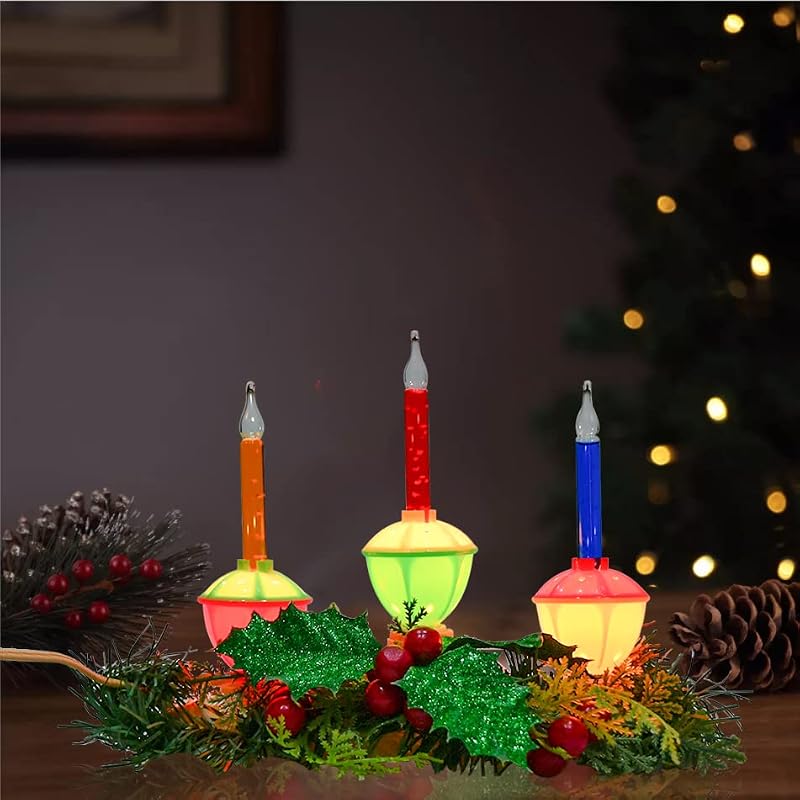 Doratale 3 Lights Bubble Light Centerpiece – Multicolor Plug-In Window Candles (4 Bulbs + 1 Spare) 9" x 3" x 7"