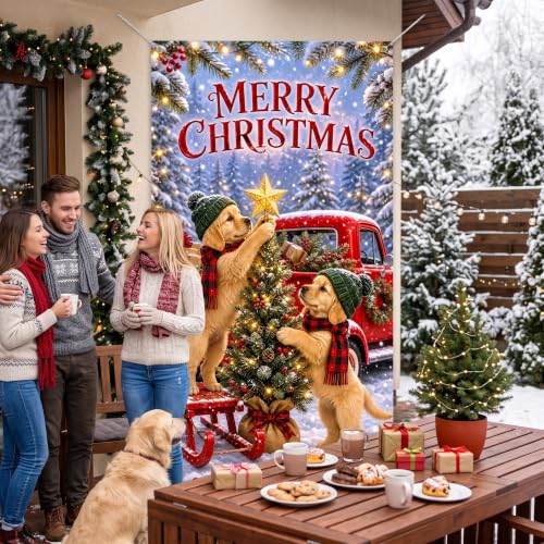 Siglowvix Dog Themed Merry Christmas Golden Retriever Door Banner 35x71 In Holiday Decor