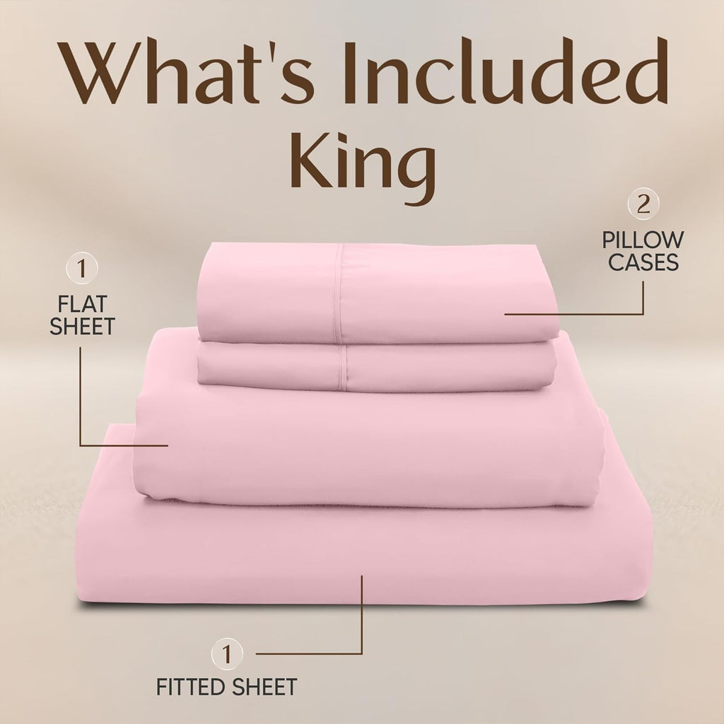 Utopia Bedding King Size Sheet Set - Soft, Breathable Microfiber | 4-Piece in Crystal Pink