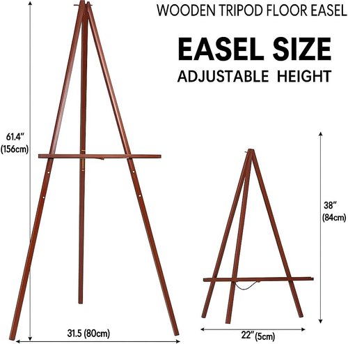 Conda 63" Wooden Tripod Artist Display Easel - Adjustable A-Frame Stand for Weddings & Art Display