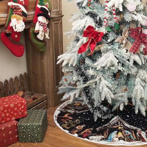 48-Inch Christmas Tree Skirt in Black | Durable Polyester