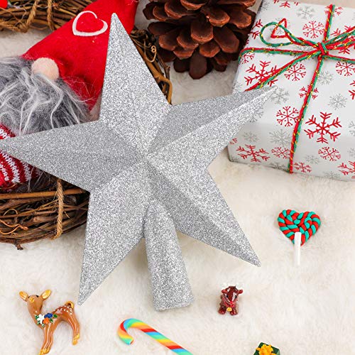 URATOT 6 Inch Silver Glittered Christmas Star Tree Topper Decorative Holiday Ornament