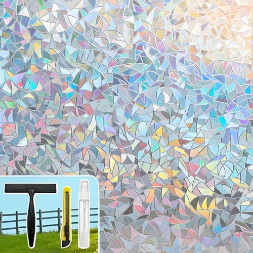 Rainbow Window Privacy Film - UV Protection, Static Cling, 17.5 x 78.7 Inches