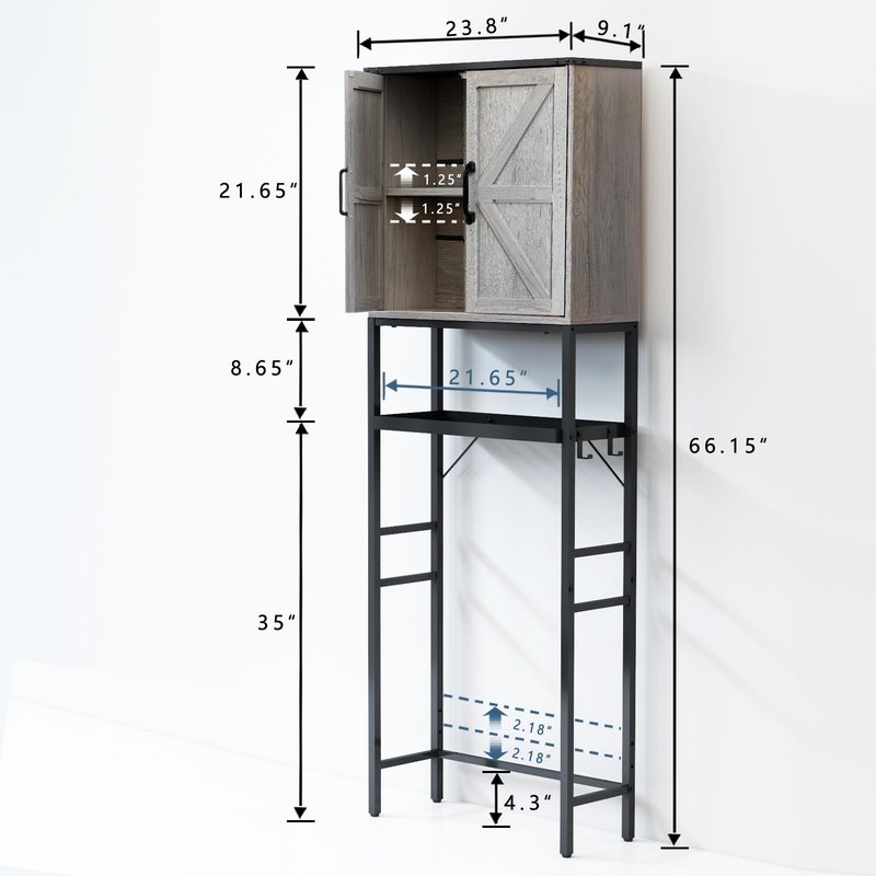 Timboniture Over The Toilet Storage Cabinet, Bathroom Above Toilet Cabinet Organizer with Doors and Adjustable Shelves, Bathroom Shelf Organizer with Anti-Tip Device & Drain Rack, White (Brown)
