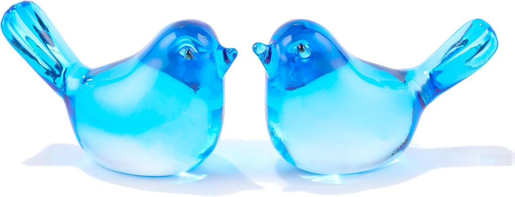 Qianwei Crystal Bird Figurines - Handmade Blown Glass Collectibles for Office Desk Decor | 2pcs Sky Blue