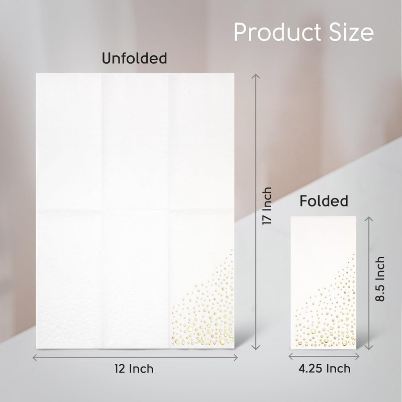 Stylish White and Gold Napkins for Party, 100 Linen Feel Disposable Dinner Napkins, 8.5x4.25" Gold Hand Towels for Bathroom, Cloth Like Linen Feel Guest Towels for Wedding, Reception or Event