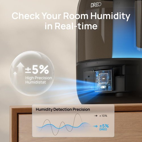 DREO Ultrasonic Humidifier - 3L Top Fill with 30H Quiet Runtime & Humidity Sensor | Black for Large Rooms
