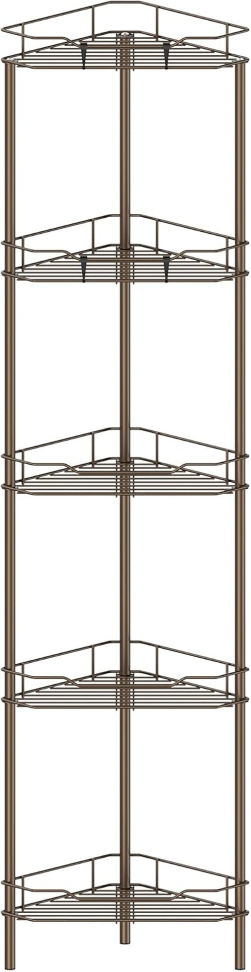 HuggieGems 5-Tier Corner Shower Caddy Organizer - Stylish Bronze Bathroom Shelf with Hooks