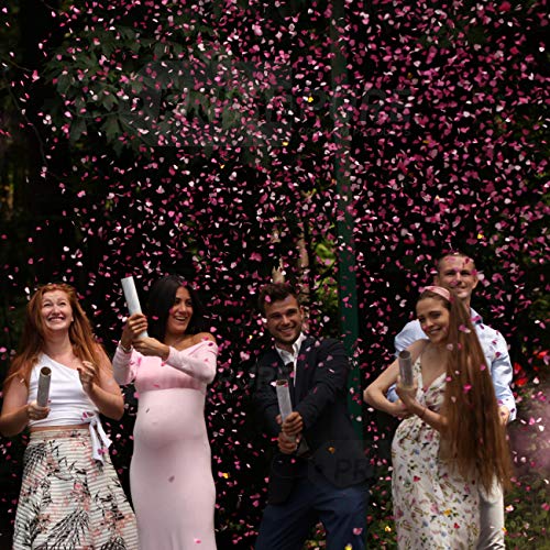 PrimePure Pink Heart Confetti Cannon for Baby Girl Gender Reveal 2 Pack
