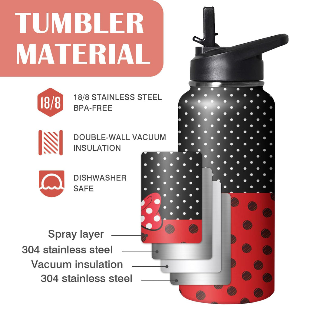 GOODNHAPPY Cute Cartoon Tumbler with Top Handle and Straw Lid Gift for Boys Girls Water Bottle Travel Kettle Cup for Car Cold and Hot Stainless Steel Double Wall Insulated Mug (bow tie, 32oz)