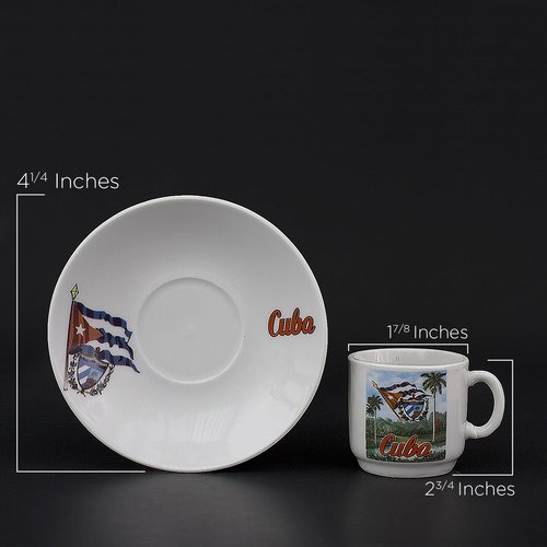 Generic Cuban Expresso Cup Set 6 cups 6 saucers Cuban landscape Total 12 Pieces, Small, White