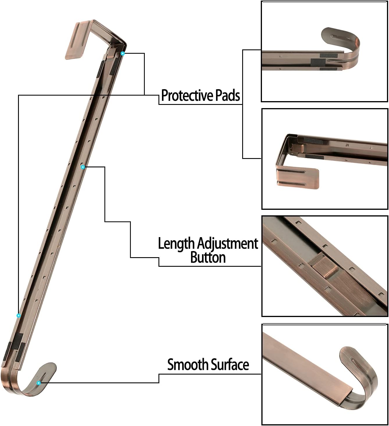 Sattiyrch Adjustable Wreath Hanger - Over The Door Hook 15-25 Inch | Holds Up to 20 lbs, Brushed Copper