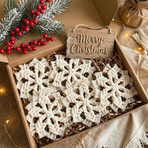 Handwoven Macrame Snowflake Coasters and Ornaments - Set of 6