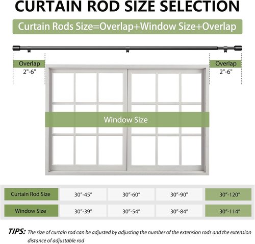Adjustable Black Curtain Rods by [Brand Name] - 5/8” Diameter, 30-120 Inch for Windows with Brackets