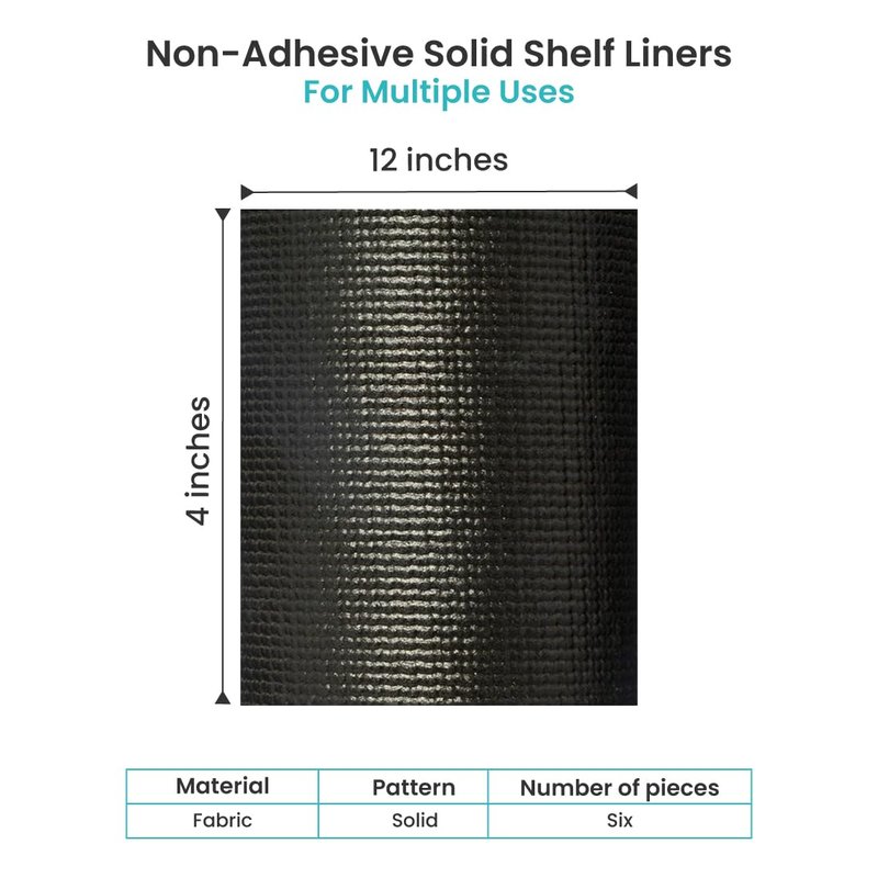 Con-Tact Brand Grip Premium Solid Shelf Liner, Thick and Non-Adhesive Drawer Liner, Multi-Purpose and Easy to Use, 18" x 4', Black, Pack of 6 Rolls