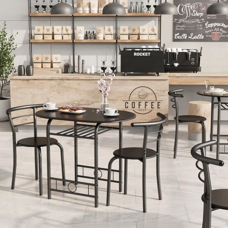3-Piece Round Dining Table Set for 2 with Storage Shelf and Metal Frame