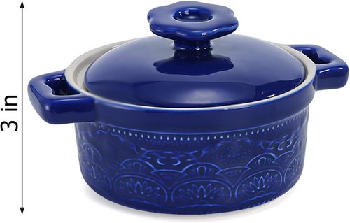 Hacaroa Mini Cocotte Set - 8 Oz Ceramic Ramekins with Lid & Handles | Versatile Individual Baking Dishes in 6 Colors