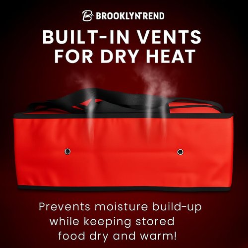 Brooklyntrend Pizza Bags for Delivery – Extra Large (20" X 20") Insulated Pizza Delivery Bag | Waterproof Pizza Warmer Carrier for Doordash, Uber Eats | Front Load, Heavy Duty (Red, 20"X20"X12")