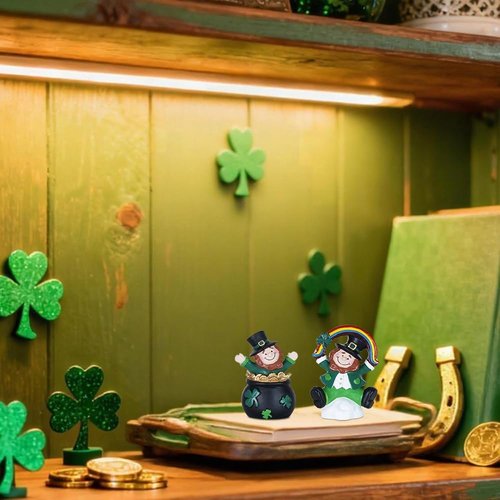MEETYAMOR St. Patrick's Day Decorations - 2 PCS Irish Leprechaun Figurines for Home Decor | Shamrock & Rainbow Design