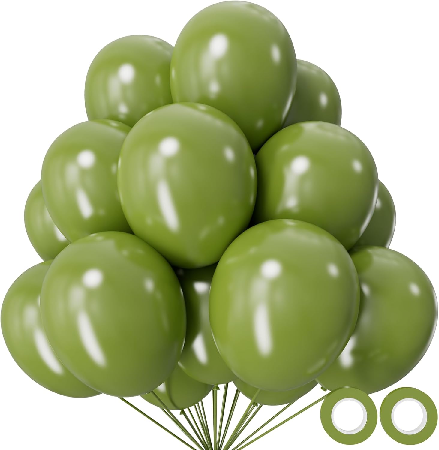 Olive Green Latex Balloons - 110pcs 12 Inch for Birthday Parties, Baby Showers & Weddings | Includes 2 Ribbons